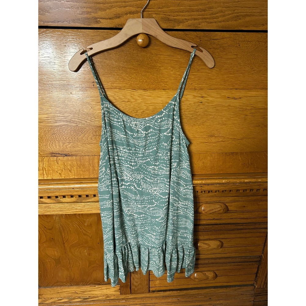 Urban Outfitters Boho Indie Twee Sage Green Abstract Print Ruffle Top Mini Dress